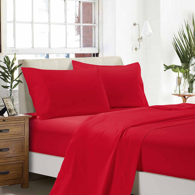 1000TC Ultra Soft Double Size Bed Red Flat & Fitted Sheet Set