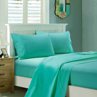 1000TC Ultra Soft Double Size Bed Teal Flat & Fitted Sheet Set