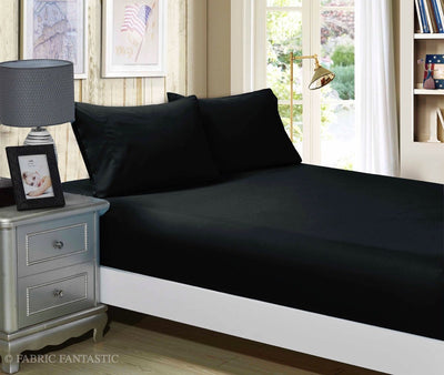 1000TC Ultra Soft Fitted Sheet & Pillowcase Set - King Single Size Bed - Black