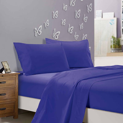 1000TC Ultra Soft King Single Size Bed Royal Blue Flat & Fitted Sheet Set