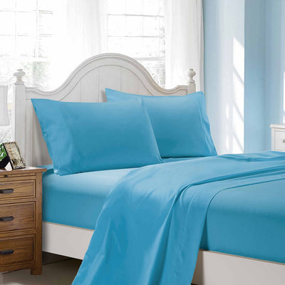 1000TC Ultra Soft King Single Size Bed Light Blue Flat & Fitted Sheet Set