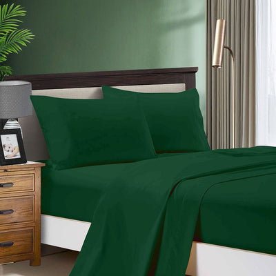 1000TC Ultra Soft King Single Size Bed Dark Green Flat & Fitted Sheet Set