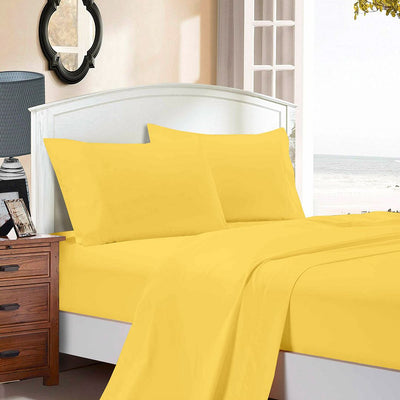 1000TC Ultra Soft King Single Size Bed Yellow Flat & Fitted Sheet Set