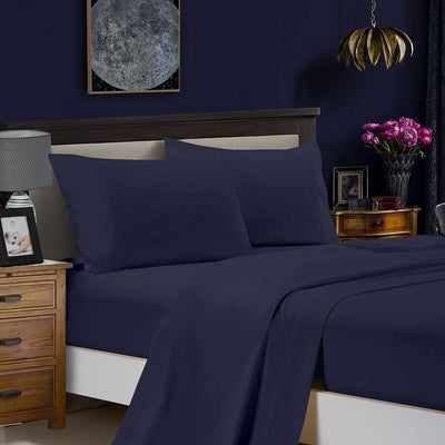 1000TC Ultra Soft Single Size Bed Midnight Blue Flat & Fitted Sheet Set