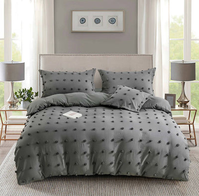 Tufted Dot Jacquard King Size Grey Duvet Doona Quilt Cover Set