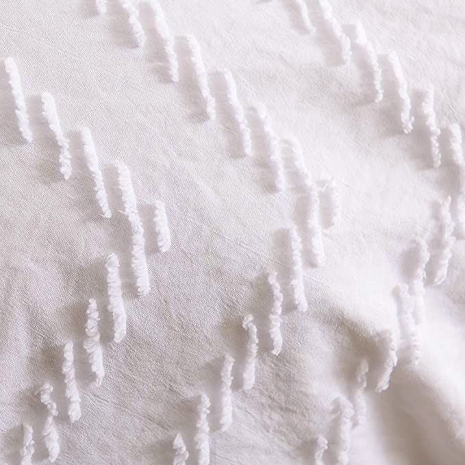 Tufted Boho Wave Jacquard Queen Size White Duvet Doona Quilt Cover Set