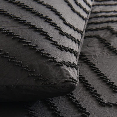 Tufted Boho Wave Jacquard Queen Size Black Duvet Doona Quilt Cover Set
