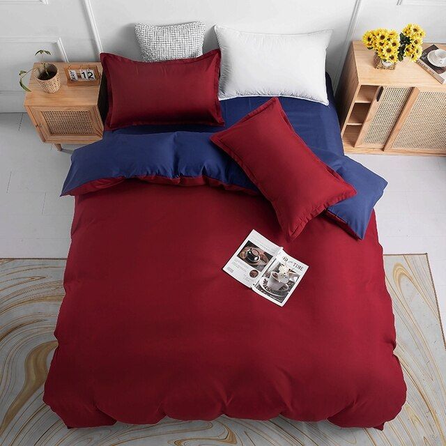 1000TC Reversible Queen Size Blue and Red Duvet Doona Quilt Cover Set