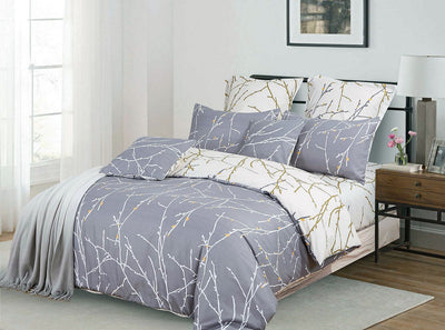 Tree Reversible King Size Grey Duvet Doona Quilt Cover Set