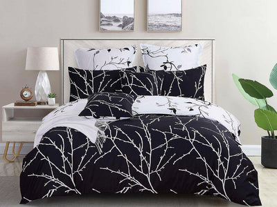 Tree Reversible Queen Size Bed Quilt/Doona/Duvet Cover Set Black