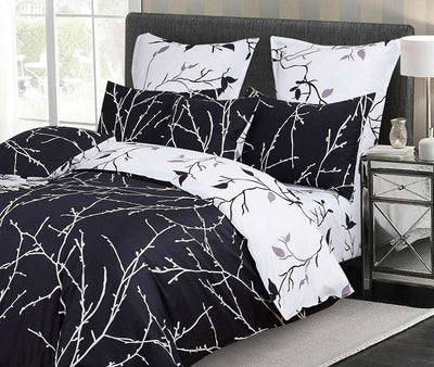 Tree Reversible Queen Size Bed Quilt/Doona/Duvet Cover Set Black