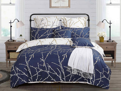 Tree Reversible Queen Size Bed Quilt/Doona/Duvet Cover Set Beige