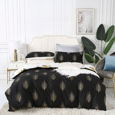 Reversible Design Leaves Queen Size Bed Quilt/Doona/Duvet Cover Set