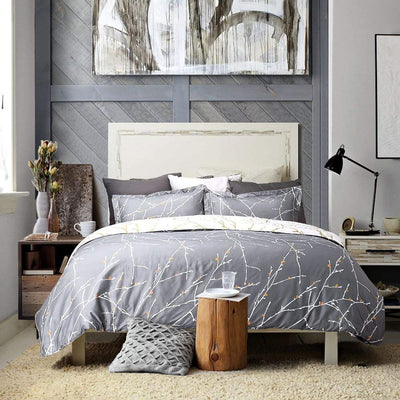 Tree Reversible Super King Size Grey Duvet Doona Quilt Cover Set