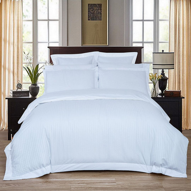 1000TC Ultra Soft Striped King Size White Duvet Doona Quilt Cover Set