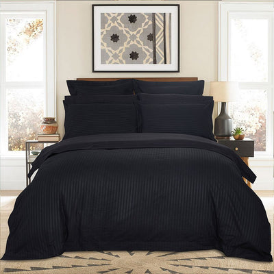 1000TC Ultra Soft Striped King Size Black Duvet Doona Quilt Cover Set