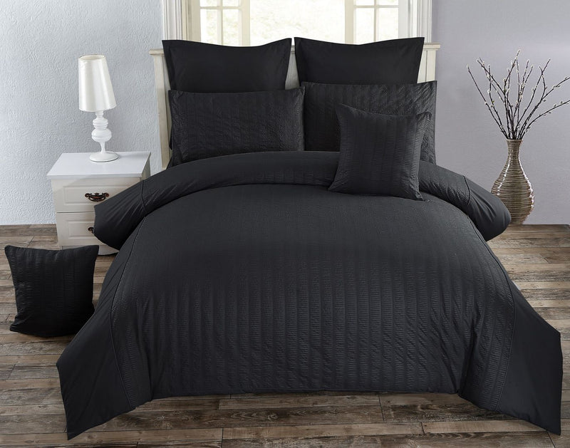 Seersucker Double Size Black Duvet Doona Quilt Cover Set