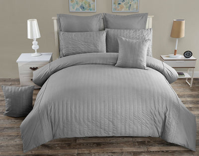 Seersucker King Size Grey Duvet Doona Quilt Cover Set