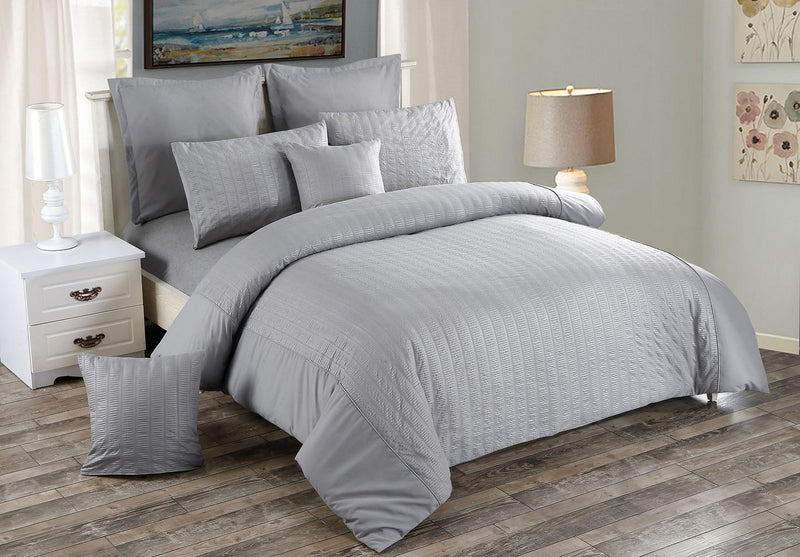 Seersucker King Size Grey Duvet Doona Quilt Cover Set