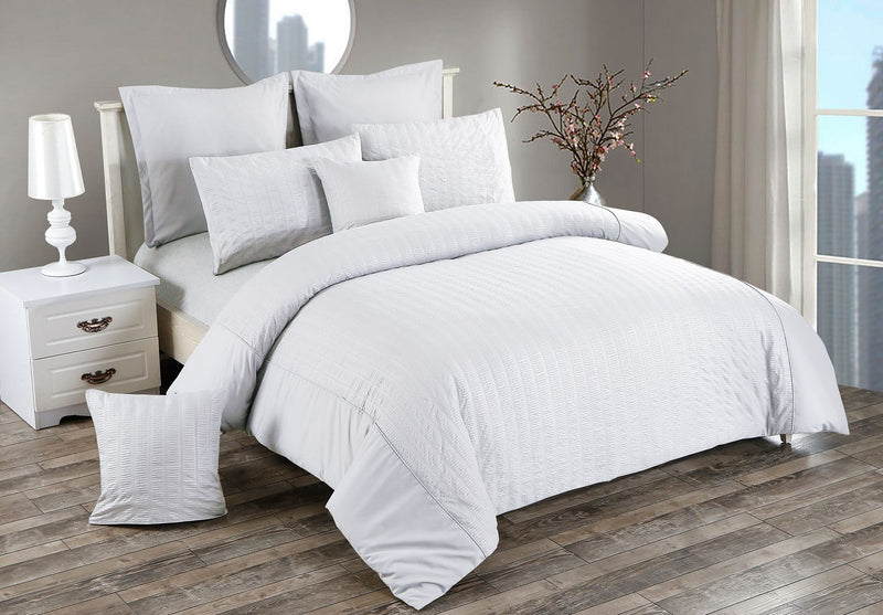 Seersucker Super King Size White Duvet Doona Quilt Cover Set