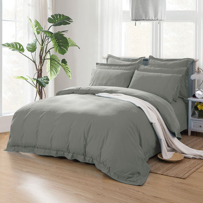 1000TC Tailored Single Size Grey Duvet Doona Quilt Cover Set