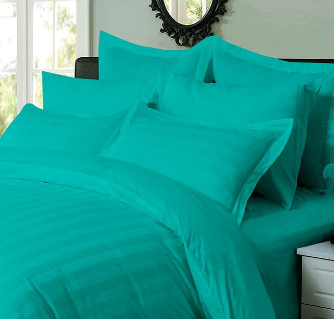 1000TC Ultra Soft Striped Queen Size Teal Duvet Doona Quilt Cover Set