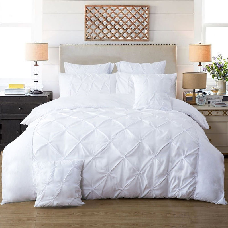 Diamond Pintuck King Size White Duvet Doona Quilt Cover Set