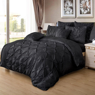 Diamond Pintuck King Size Black Duvet Doona Quilt Cover Set