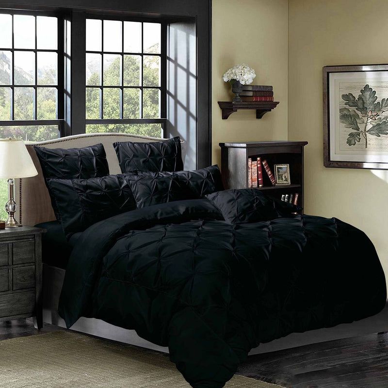 Diamond Pintuck King Size Black Duvet Doona Quilt Cover Set