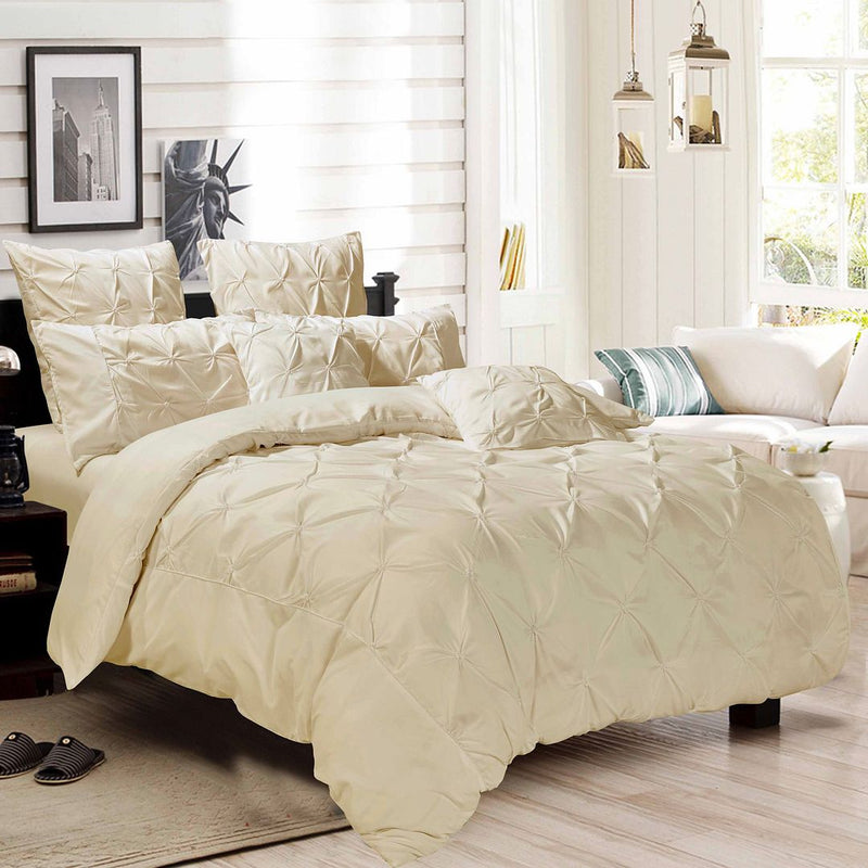 Diamond Pintuck Queen Size Quilt/Doona/Duvet Cover Set - Beige