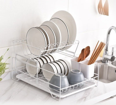 2 Tier Dish Drainer with Cutlery Holder Black