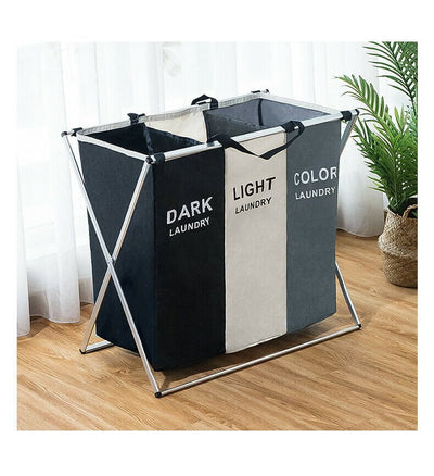 Foldable Divisional Storage Laundry Basket 3 Grid