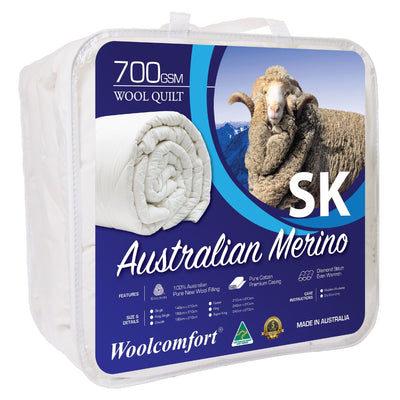 Woolcomfort Aus Made Merino Wool Quilt 700GSM 270x240cm Super King Size