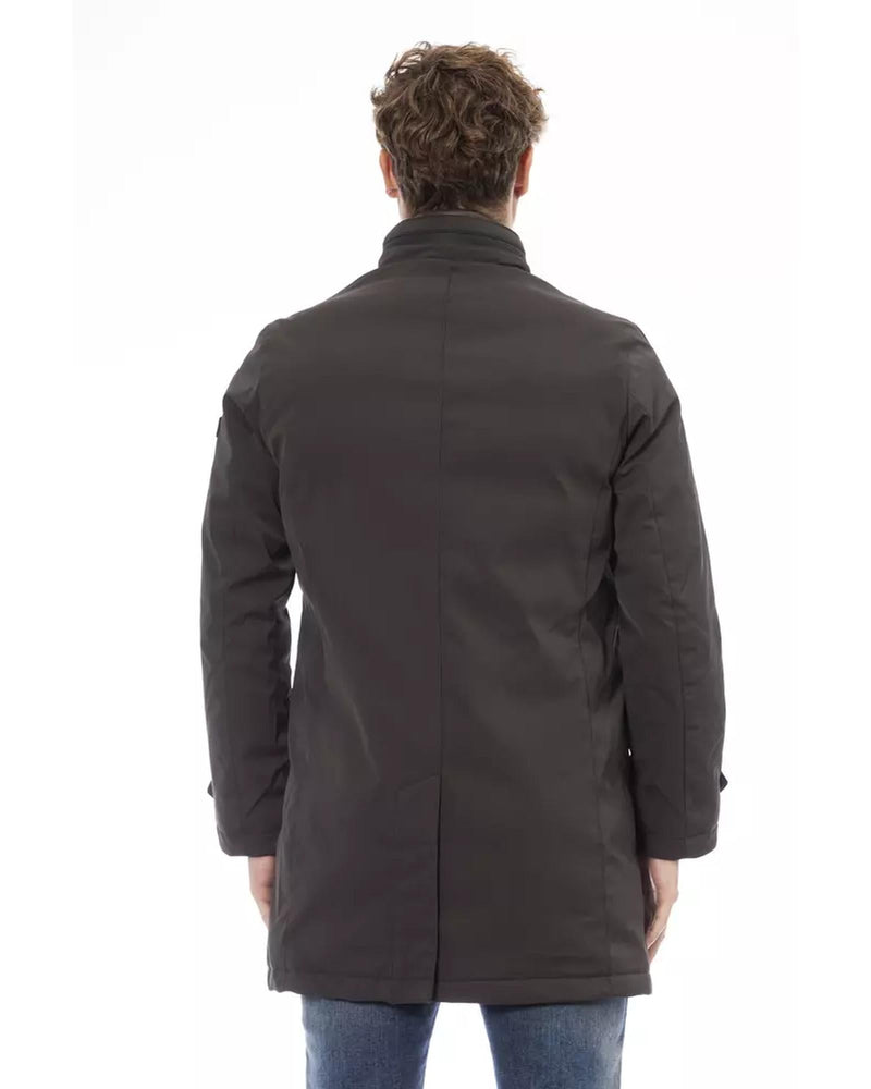 Stylish Long Jacket with Welt Pockets and Zip/Button Closure M Men