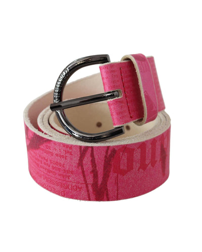 100% Authentic GALLIANO Pink Leather Fashion Belt with Black-tone Hardware 105 cm Women