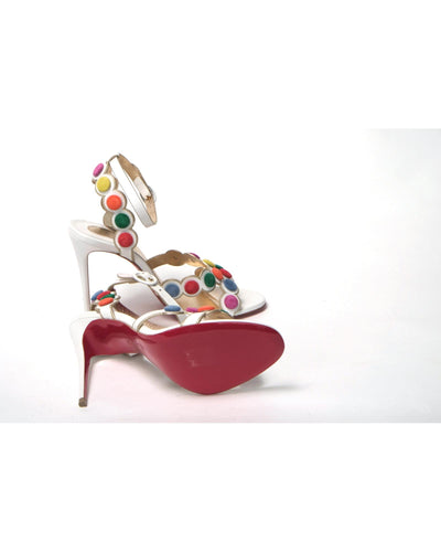 White Leather High Heels with Multi-Coloured Spot Design 37.5 EU Women