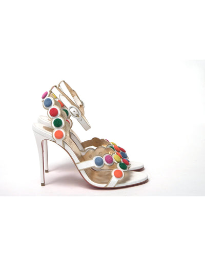 White Leather High Heels with Multi-Coloured Spot Design 38 EU Women