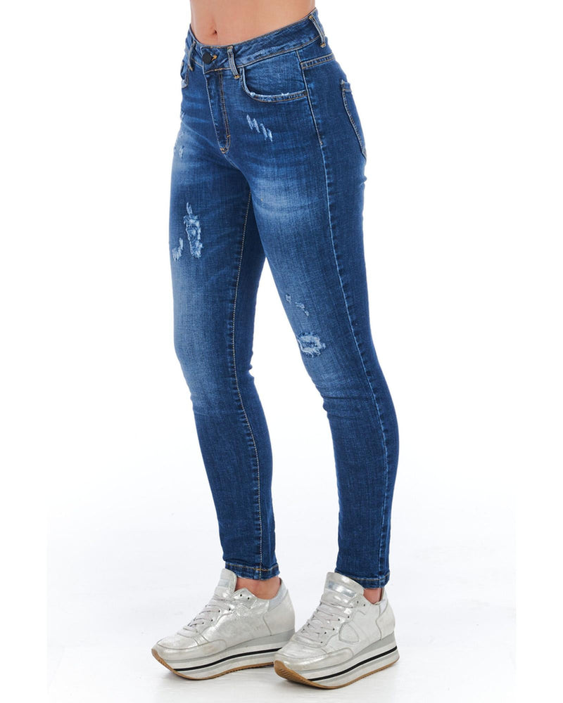 Worn Wash Denim Jeans with Multi-Pockets and Front Closure W27 US Women