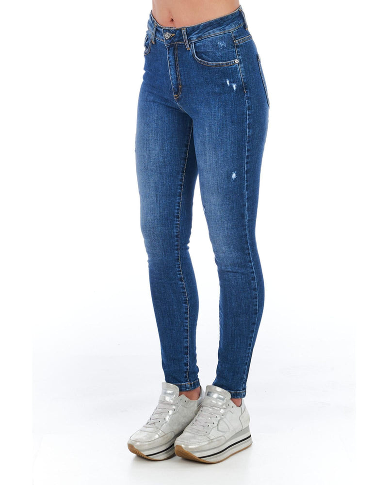 Worn Wash Denim Jeans with Multi-Pockets and Front Closure W30 US Women
