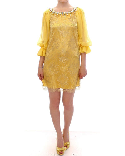Yellow Lace Crystal Sheath Dress by Dolce &amp; Gabbana 38 IT Women