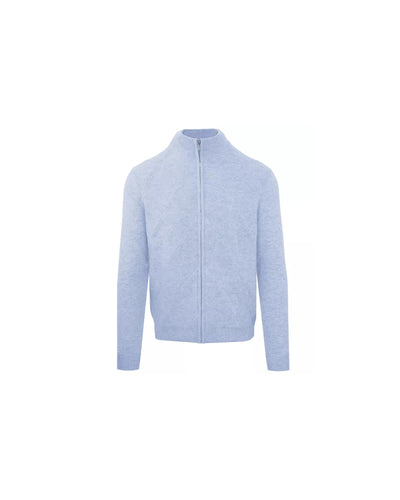Wool and Cashmere Diamond Pattern Cardigan with Zip Closure M Men