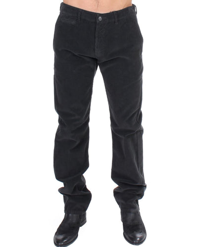 Stylish Black Corduroy Pants with Logo Details 48 IT Men