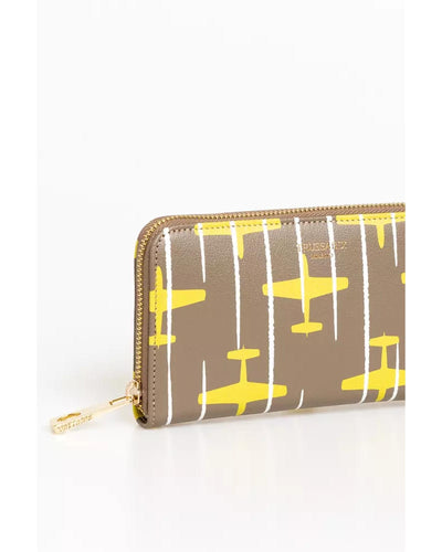 Striped All-over Print Leather Wallet with Airplane Theme One Size Women