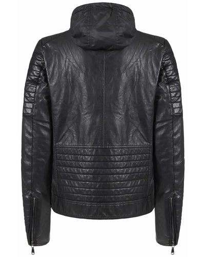 Yes Zee hooded eco-leather jacket with brand logo 4-pocket design S Men