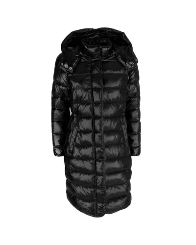 Womens Long Down Jacket with Hood and Button Closure S Women