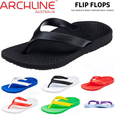 ARCHLINE Orthotic Thongs Arch Support Shoes Footwear Flip Flops Orthopedic - Black/Black - EUR 43