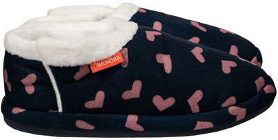 ARCHLINE Orthotic Slippers CLOSED Arch Scuffs Moccasins Pain Relief - Navy with Hearts - EUR41