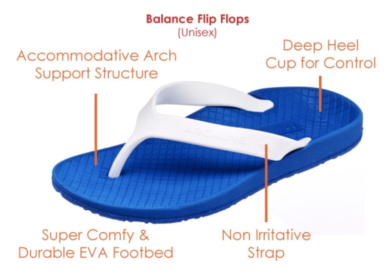ARCHLINE Flip Flops Orthotic Thongs Arch Support Shoes Footwear - White/Blue - EUR 46