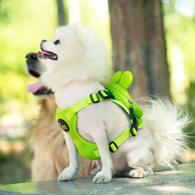 Ondoing Pet Saddle Bag Dog Harness Backpack Hiking Traveling Outdoor Bags Cute Costume (Green frog bag with leash set)M