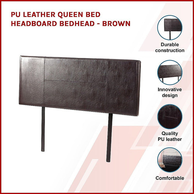PU Leather Queen Bed Headboard Bedhead - Brown